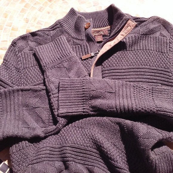 Y2K Tasso Elba Textured Knit Sweater Unisex Men's -S Ribbed Mock Neck Zip Grey - Picture 5 of 11